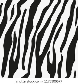 Zebra Stripes Seamless Pattern. Zebra print, animal skin, tiger stripes, abstract pattern, line background, fabric. Amazing hand drawn vector illustration. Poster, banner. Black and white artwork,