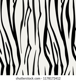 Zebra Stripes Seamless Pattern. Zebra print, animal skin, tiger stripes, abstract pattern, line background, fabric. Amazing hand drawn vector illustration. Poster, banner. Black and white artwork,