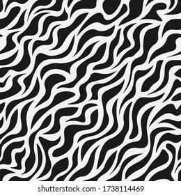 Zebra Stripes Seamless Pattern. Zebra print, animal skin, tiger stripes, abstract pattern, line background fabric. Amazing hand drawn vector illustration. Black and white artwork texture