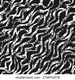 Zebra Stripes Seamless Pattern. Zebra print, animal skin, tiger stripes, abstract pattern, line background fabric. Amazing hand drawn vector illustration. Black and white artwork texture