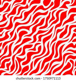Zebra Stripes Seamless Pattern. Zebra print, animal skin, tiger stripes, abstract pattern, line background fabric. Amazing hand drawn vector illustration. Red and white artwork texture