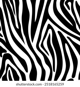 Zebra Listras padrão sem costura. Impressão de zebra, pele animal, padrão abstrato, linha background.Great design para tecido, papel de embrulho, capa, cartaz. Ilustração de vetor desenhada à mão. Preto e branco.