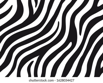 Zebra stripes seamless pattern. Tiger stripes skin print design. Wild animal hide artwork background. Black and white vector illustration