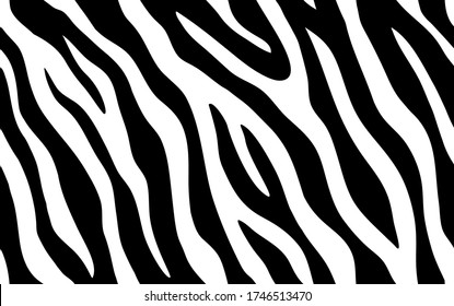 Zebra stripes seamless pattern. Tiger stripes skin print design. Wild animal hide artwork background. Black and white vector illustration