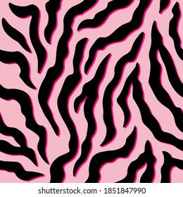 Zebra stripes seamless pattern. Tiger stripes skin print design. Wild animal hide artwork background. Color vector illustration.