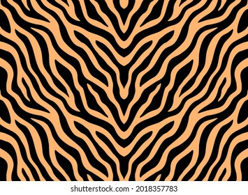 Zebra stripes seamless pattern. Tiger stripes skin print design. Wild animal hide artwork background. Vector illustration.