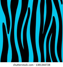 Zebra stripes seamless pattern vector illustration EPS10. Monochrome fashionable animal texture background. Blue background, black lines. 