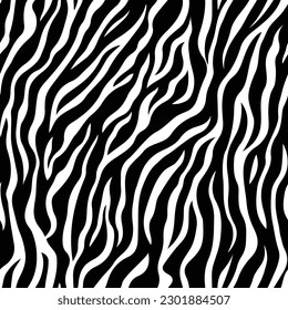 Zebra stripes seamless vector pattern, black and white texture. Animal print texture illustration.