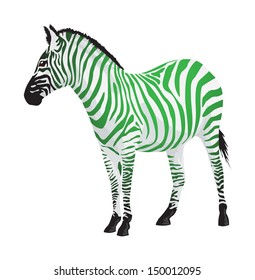 Zebra with strips of green color. Vector illustration.