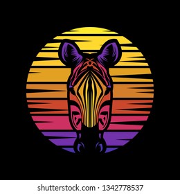 zebra sunset retro vector illustration