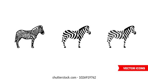 Zebra symbol icon of 3 types: color, black and white, outline. Isolated vector sign symbol.