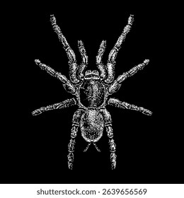 Zebra Tarantula hand drawing vector isolated on black background.