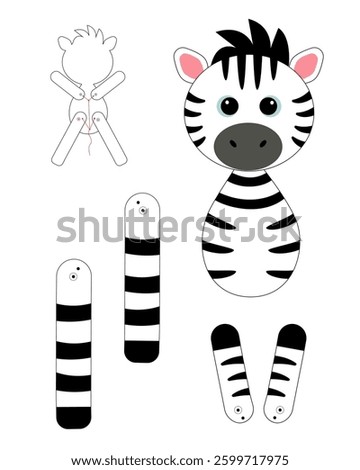 Zebra template for building for games. Zebra paper toy.