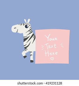 Cebra Con La Plantilla Para El Mensaje Cute La Ilustración Del Vector Plano De Colorido Infantil En Fondo Blanco