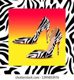 Zebra texture high heel shoes