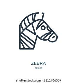 zebra thin line icon. mammal, striped linear icons from africa concept isolated outline sign. Vector illustration symbol element for web design and apps.