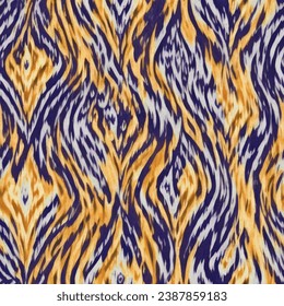 zebra Tiger Ikat seamless pattern.Ikat abstract animal skin seamless fashion design for cloth,textile,fabric,textures and wallpaper.Zebra tiger Ikat abstract pattern seamless fashion.Hand drawn Ikat