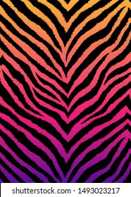 Zebra, tiger print, animal skin with zigzag lines, stripes. Abstract background. Detailed hand drawn vector illustration. Exotic gradient poster, banner. 