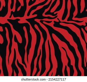 
zebra, tiger stripe pattern on red background, seamless illustration for textile