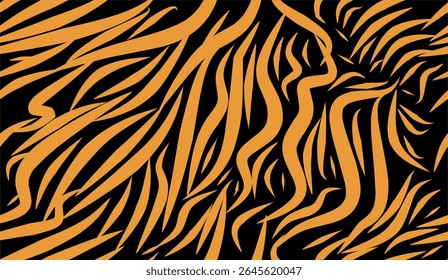Zebra tiger stripe seamless pattern in orange and black abstract vector. Ideal for animal print designs, fabric, backgrounds, wallpapers, fashion, and wild-themed illustrations.