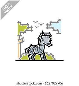 Zebra with tree and sky background safari zoo logo vector