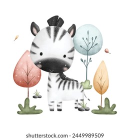 
Zebra and Trees at Forest Illustration