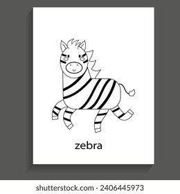 zebra, ungulate herbivores animals cartoon flat line for coloring page