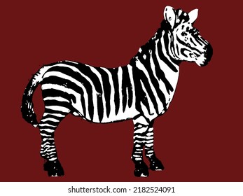 Zebra vector, African savannah safari wildlife black and white striped horse animal species majestic herbivore lion prey creature, digital art paint brush tattoo stencil stamp print educational zoo.  