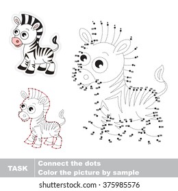 Zebra in vector to be traced by numbers. Vector visual game.