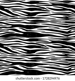 Zebra vector hand-drawn seamless pattern. Animal print background