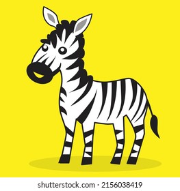 Zebra vector illustration graphic on yellow background. For use in designing shirts, bags.