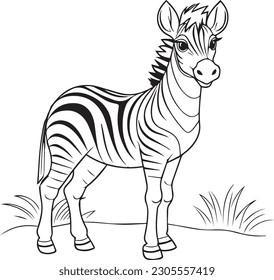 zebra: vector line art cartoon style for coloring pages