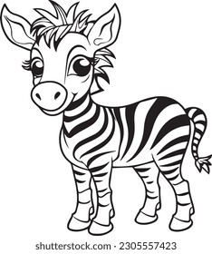 zebra: vector line art cartoon style for coloring pages