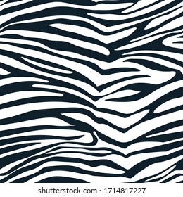Zebra vector seamless pattern. Trendy fashion textile print in black white colors. Animal fur background. Hand drawn fabric design or wrapping paper.