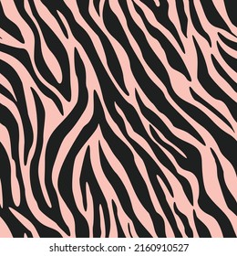 Zebra vector seamless print, stripes on a pink background, trendy texture. Animal skin