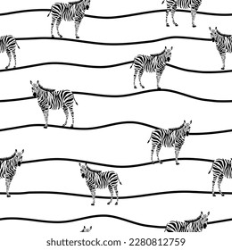 Zebra vector seamless texture on strip background. 