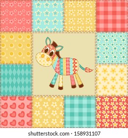 Zebra. Vintage patchwork pattern. Vector background.