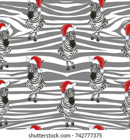 Zebra wearing Santa hats seamless pattern