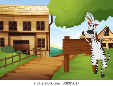 Zebra in the western old town illustration