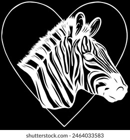 Zebra in white line on black background