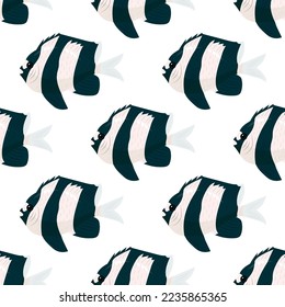  Zebra (White-tailed) damsel, White tail humbug seamless pattern, vector illustration