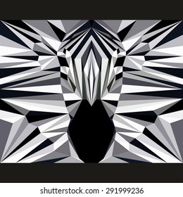 Zebra. Wild zebra. Abstract zebra. Nature, animals life. Geometric zebra. Polygonal zebra. Monochrome zebra. Triangle zebra for card, invitation, poster, banner, placard. Zebra  stares forward. Zebra