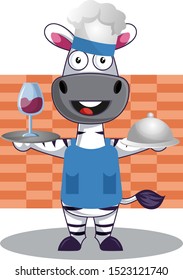 Zebra with wine, illustration, vector on white background.