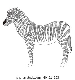 Zebra zentangle stylized for T- Shirt design, sign, poster, coloring book for adult and design element