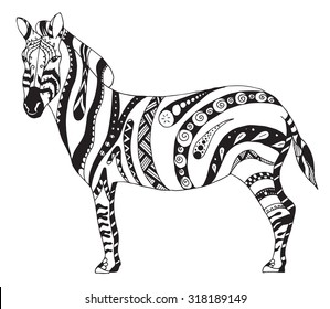 Zebra zentangle stylized, vector, illustration, freehand pencil, hand drawn, pattern
