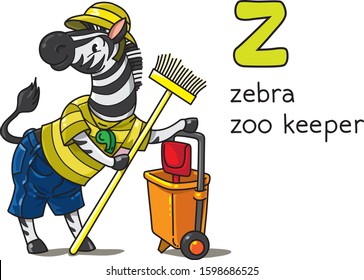 Zebra zoo keeper Animals profession ABC Alphabet Z