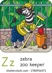 Zebra zoo keeper Animals profession ABC Alphabet Z