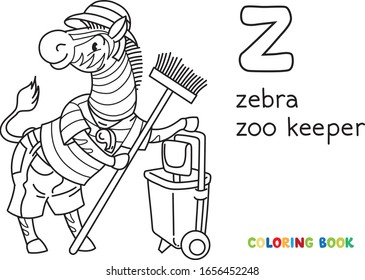 Zebra zoo keeper coloring book. Animal Alphabet Z