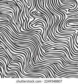 Zebra-inspiriertes Vektordesign schwarz-weißer gebogener Linien, perfekt, um jedem Projekt einen kühlen und grafischen Touch zu verleihen. stylische Vektorgrafik mit zebragemusterten schwarz-weißen Linien, 