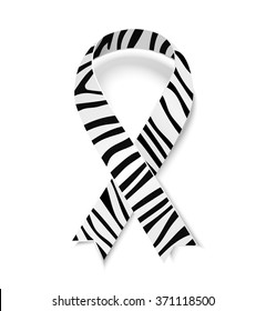 Zebra-print ribbon - symbol of rare-disease awareness. Vector illustration of awareness ribon for carcinoid, Ehlers-Danlos syndrome. Ribbon with shadow isolated on white background